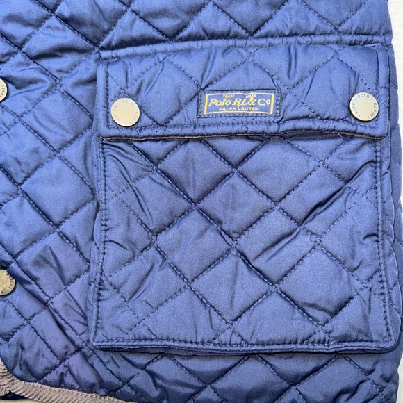 Polo Ralph Lauren Quilted Coat Barn Jacket Corduroy Collar Snap Preppy Blue Med - Picture 6 of 10